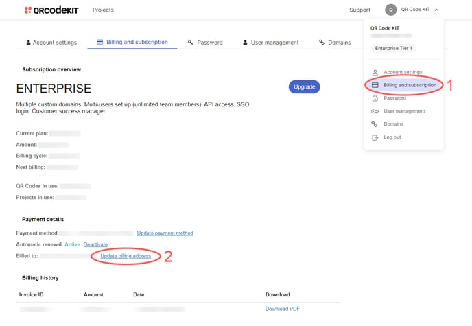 QRCK - Change billing address