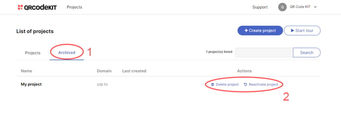 QRCK - Delete or reactivate project
