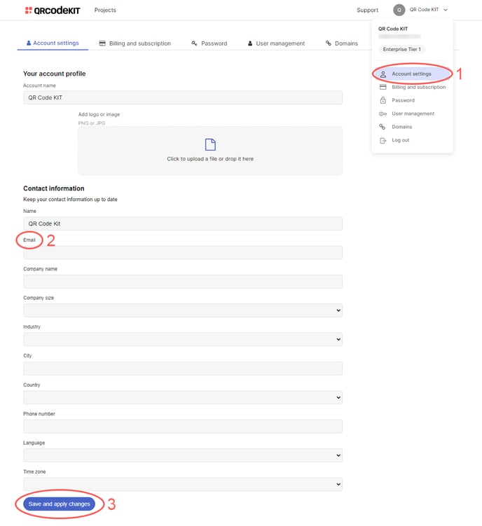 QRCK - Change email address