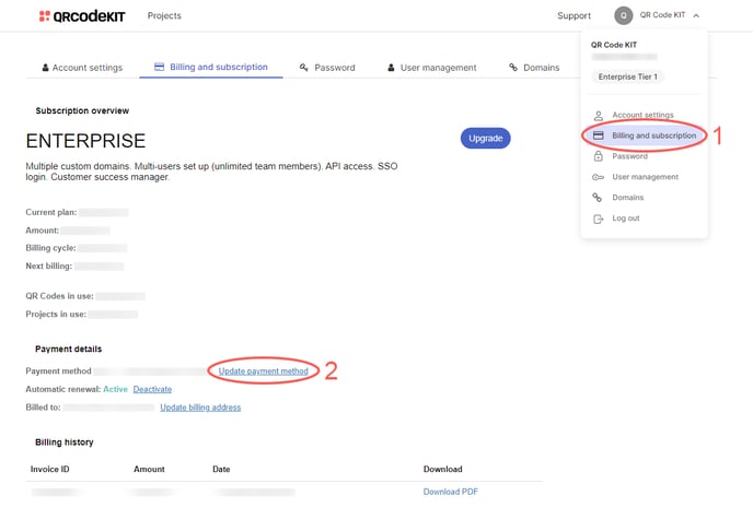 QRCK - Change payment method