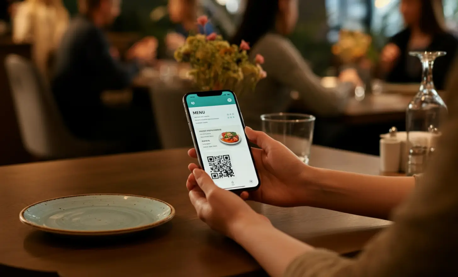 Un menú de restaurante con un código QR para hacer pedidos
