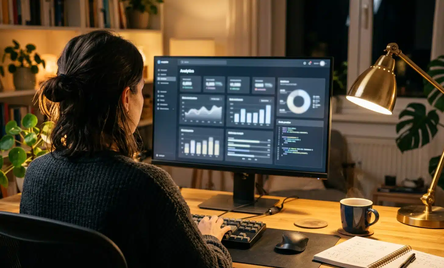 A person managing a QR code dashboard on a desktop computer.