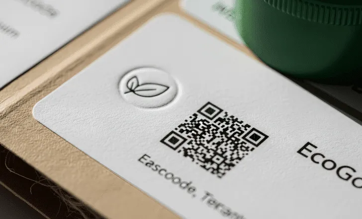 A small QR code printed on a tight space label
