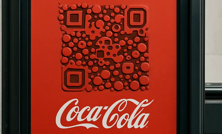 Artistic QR code with bubble design on Coca-Cola poster in red