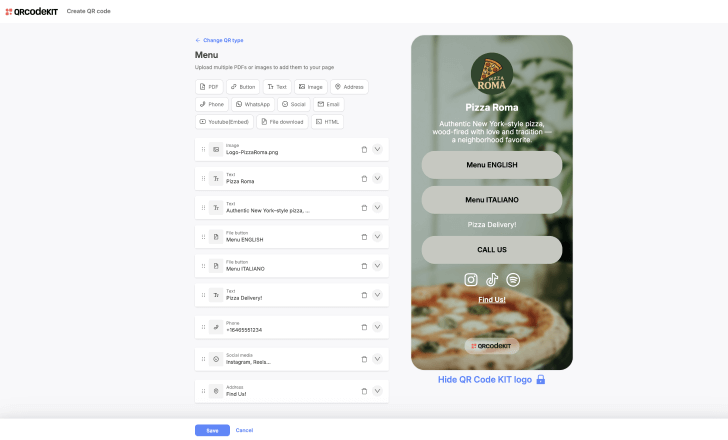 Build the menu page content