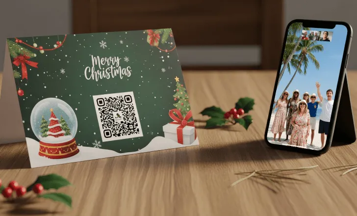 Christmas card with QR code connecting people across countries