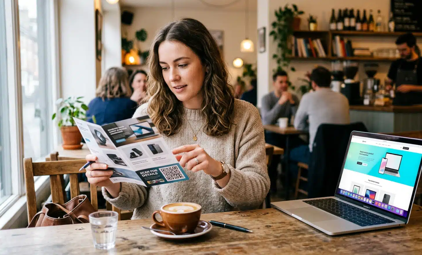 Customer engaging with digital content after scanning a QR code
