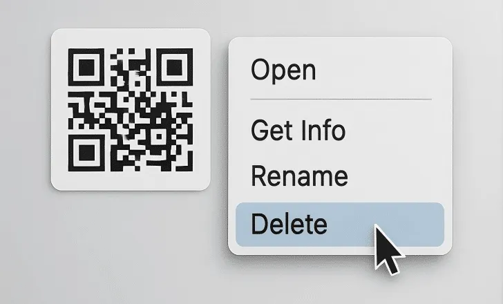 Dashboard interface with delete option visible next to a QR code