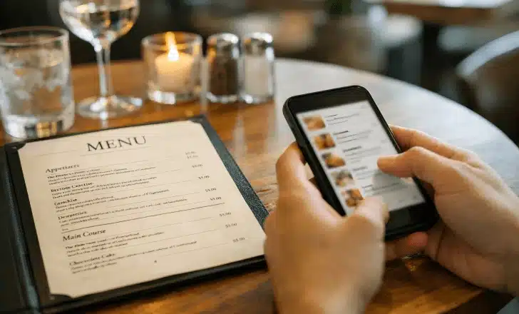 Digital menu replacing printed menus in restaurant