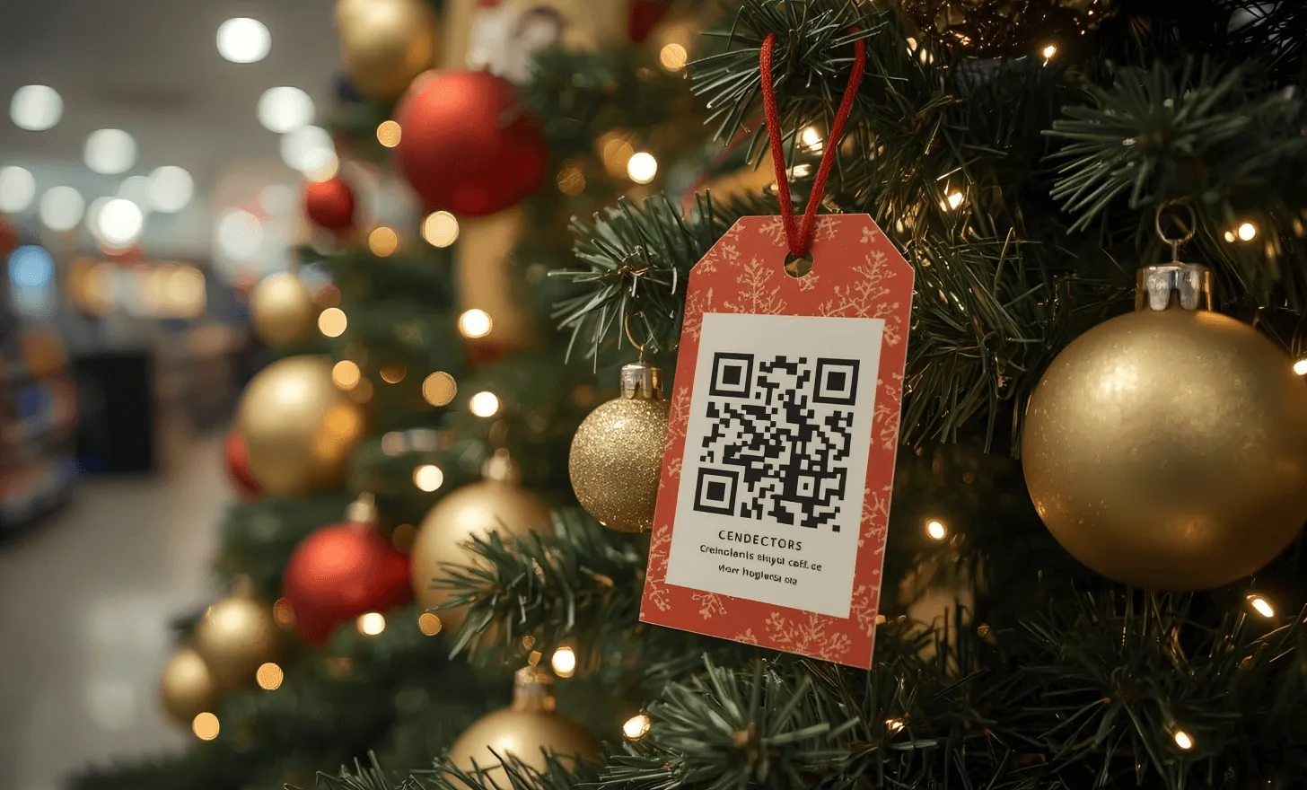 Festive Christmas stand with a clearly visible holiday QR code.