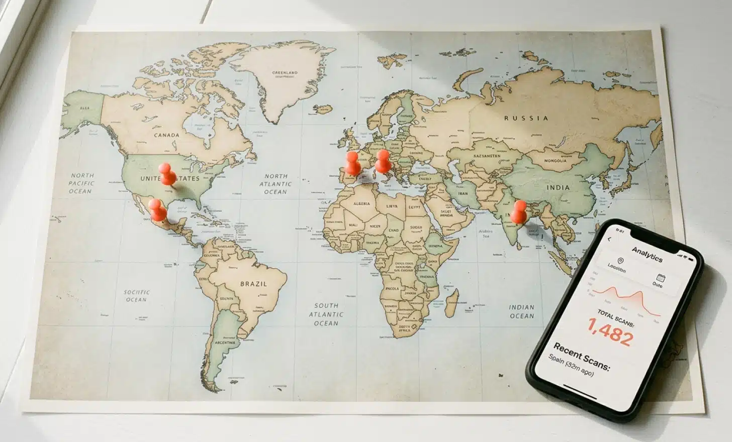Illustrates global reach of QR code usage, top 5 countries