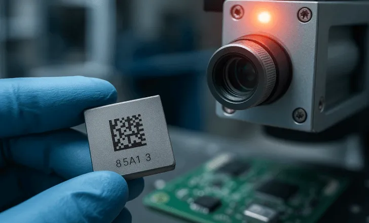 Industrial microcomponent with DataMatrix code