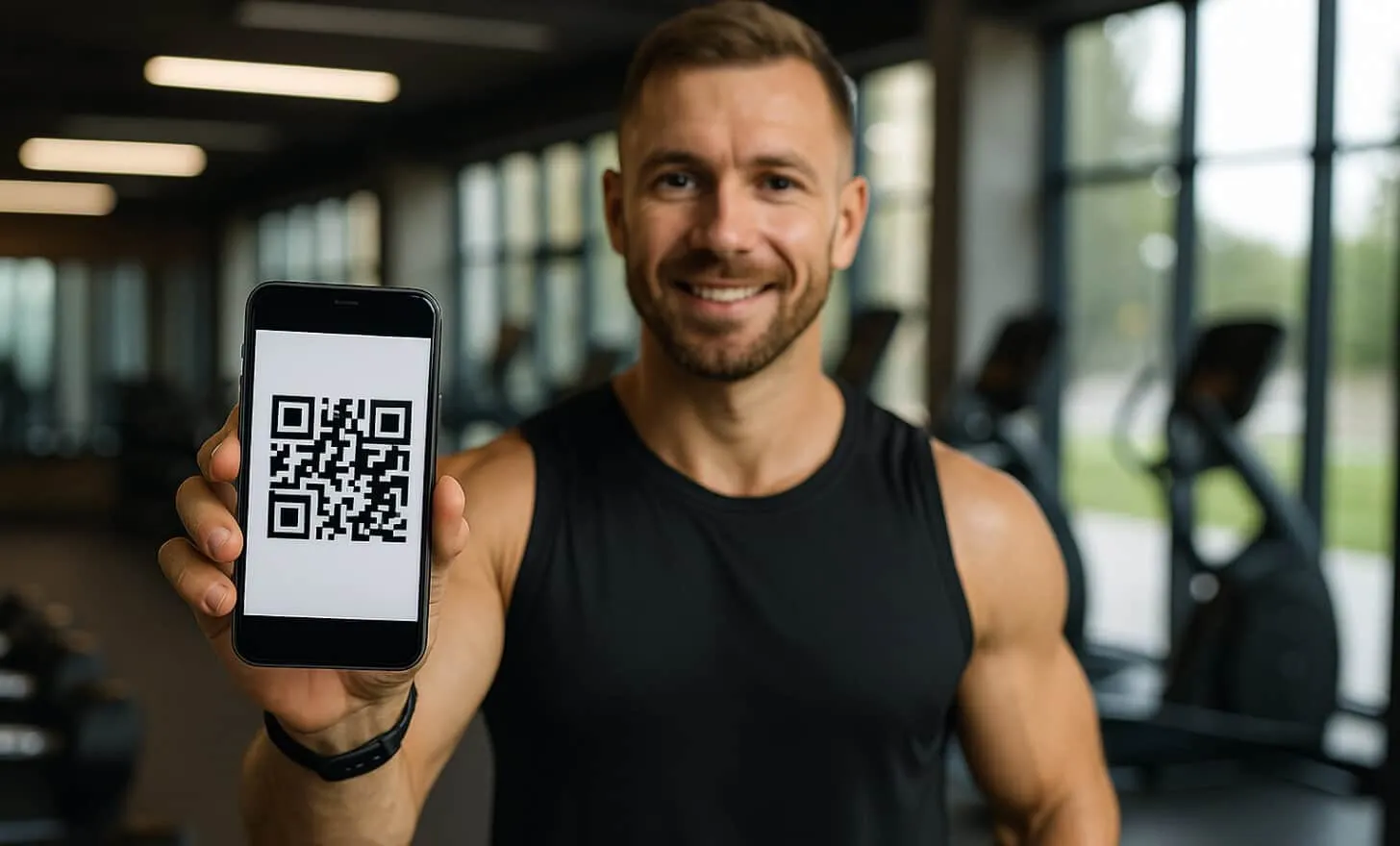 Promoting gym app with QR code on phone