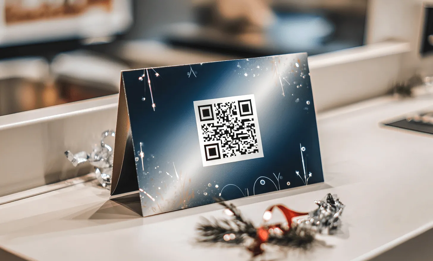 Promotional New Year card with a QR code encouraging repeat purchases.