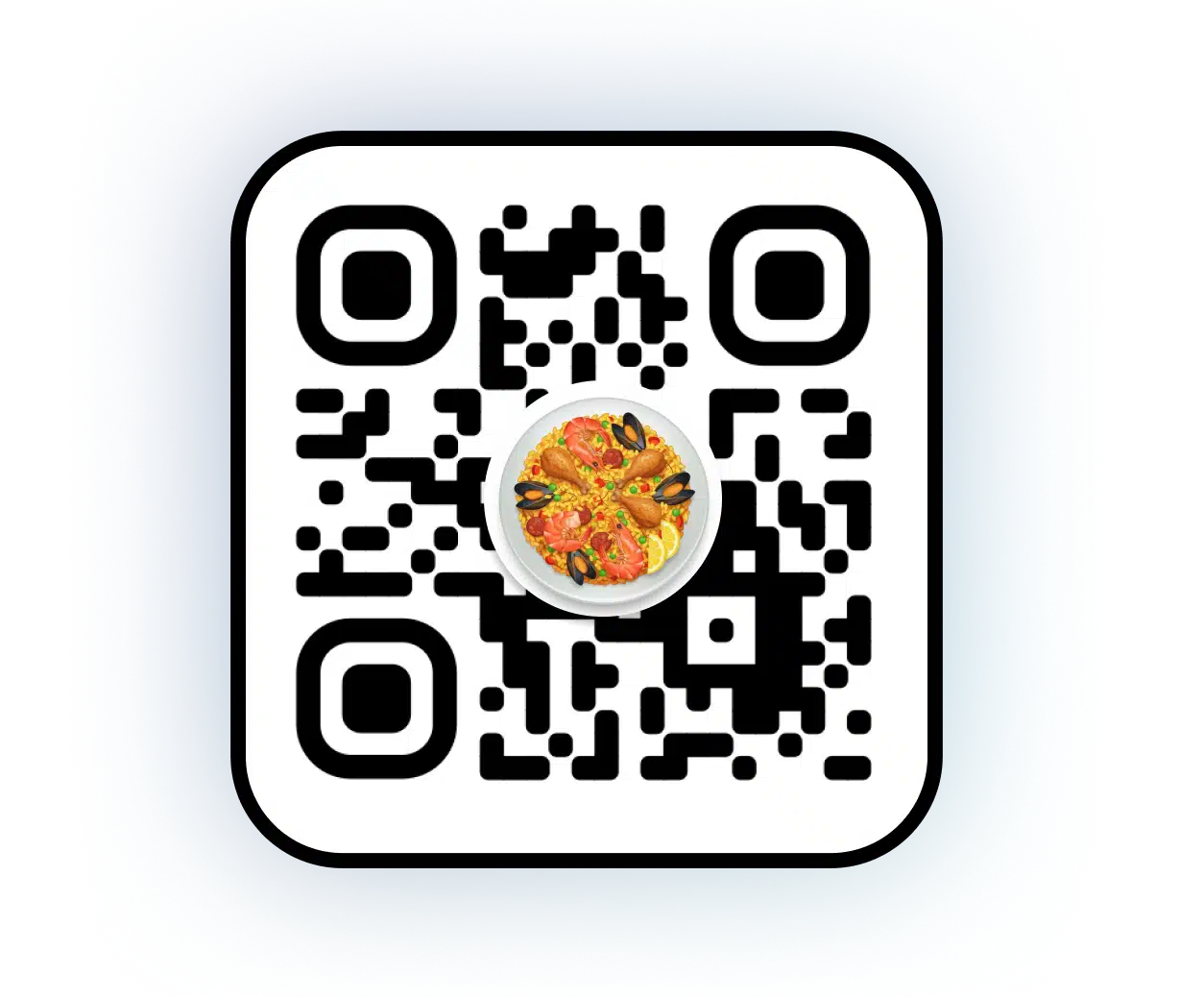 A dynamic AI menu QR code with a paella dish at its center