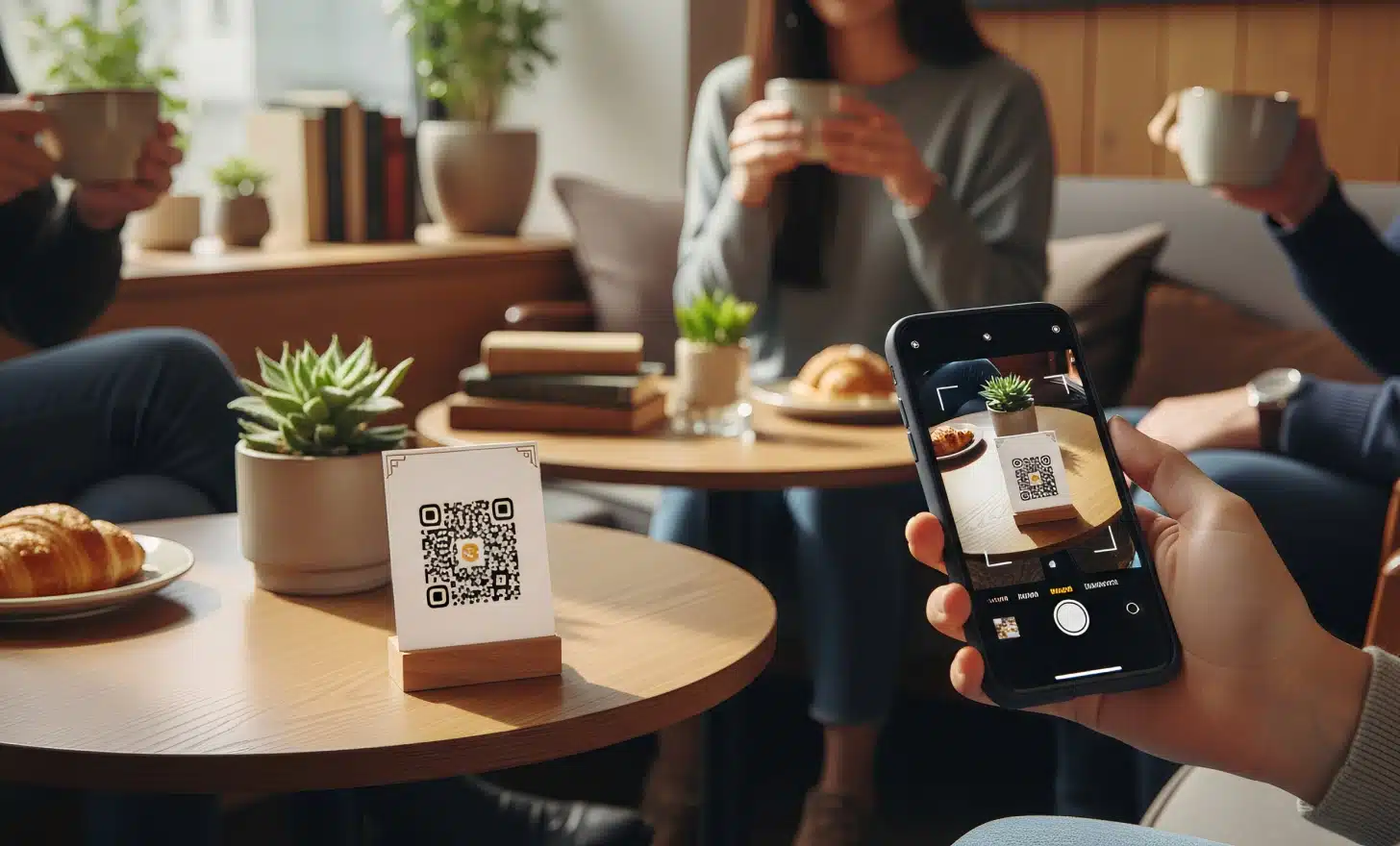 QR code displayed on a café table ready to provide multiple digital options.