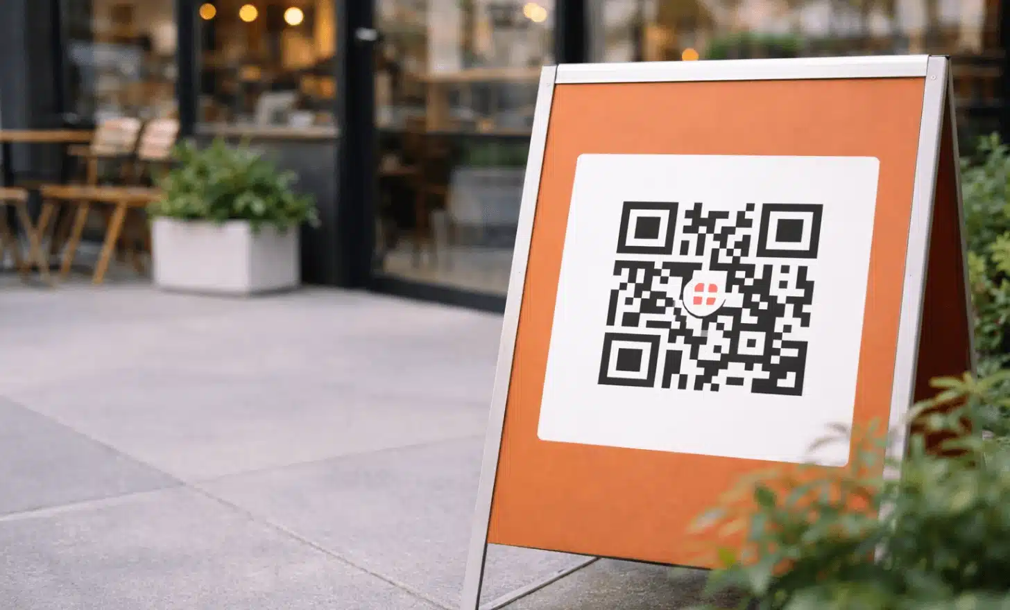 QR code integrated naturally into physical signage