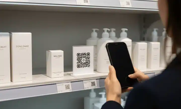 QR code on a retail shelf connecting in store products to online information