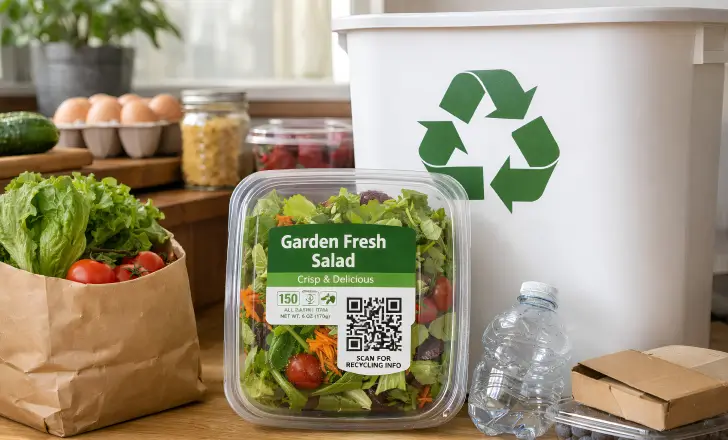 QR code on food packaging supporting recycling and sustainability information