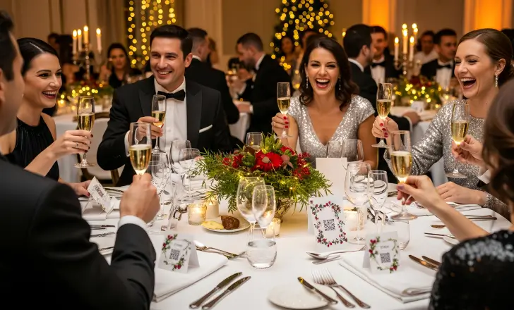 QR codes integrated into decorations at a Christmas party