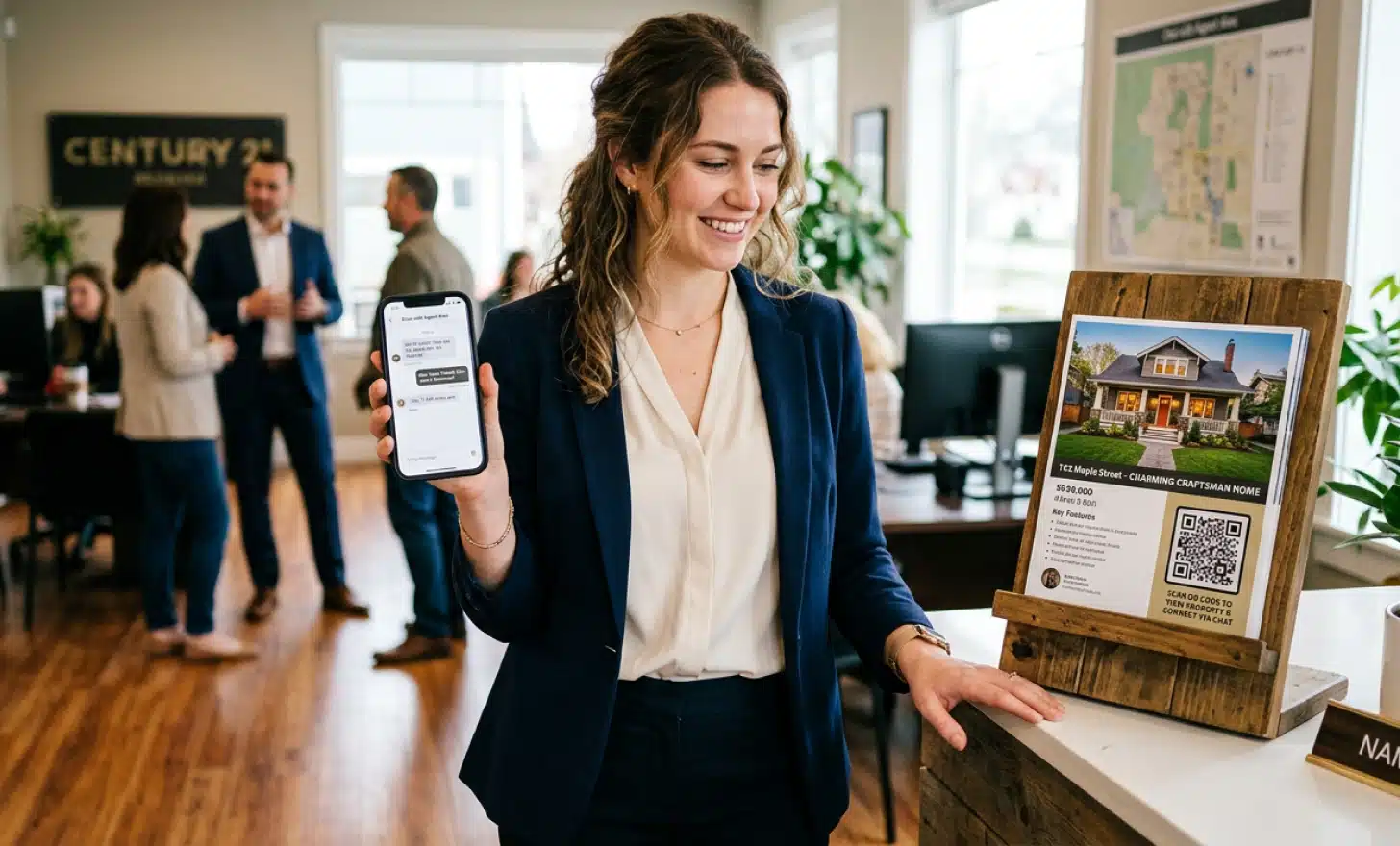Real estate visitor having a chat conversation after scanning a property QR code