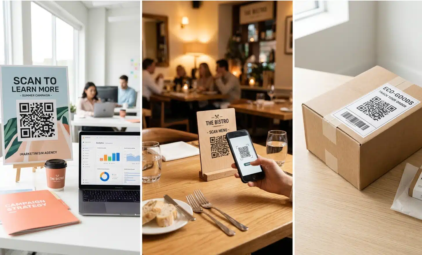 Represents the three leading industries agencies, restaurants, e-commerce