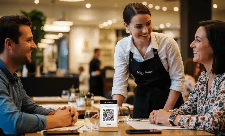 Server interacting with guests using QR menus