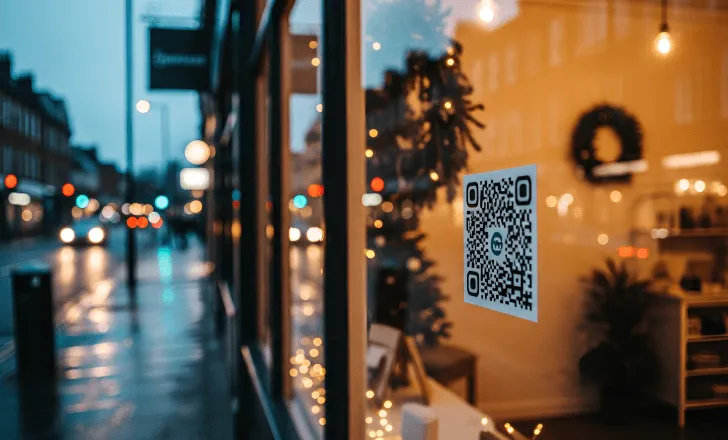 Small business displaying a QR code instead of printed holiday flyers