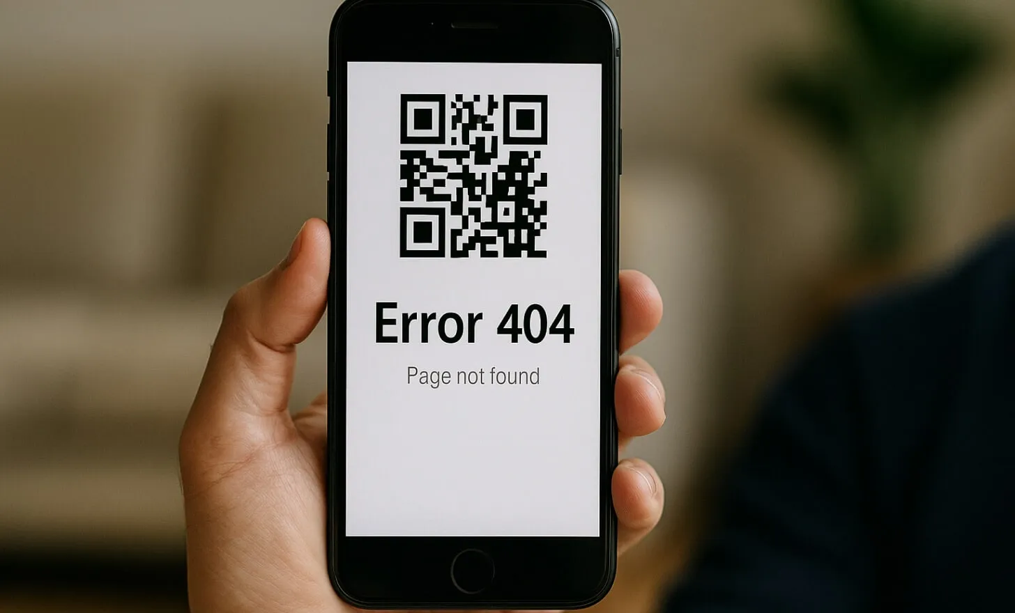 Tela de smartphone exibindo um erro 404 após escanear um código QR expirado