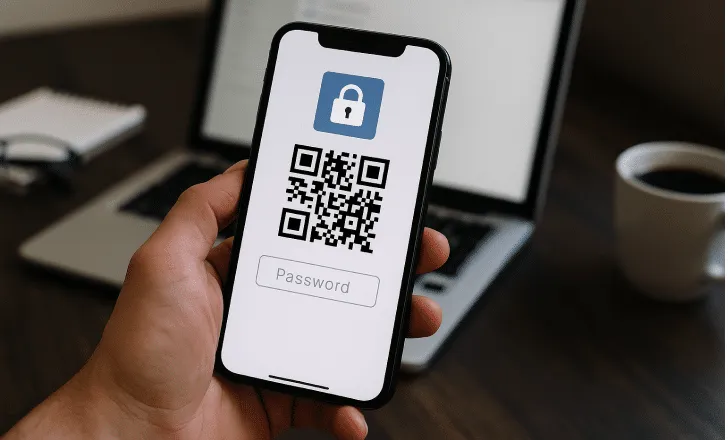 Smartphone screen showing a locked QR code with a password prompt