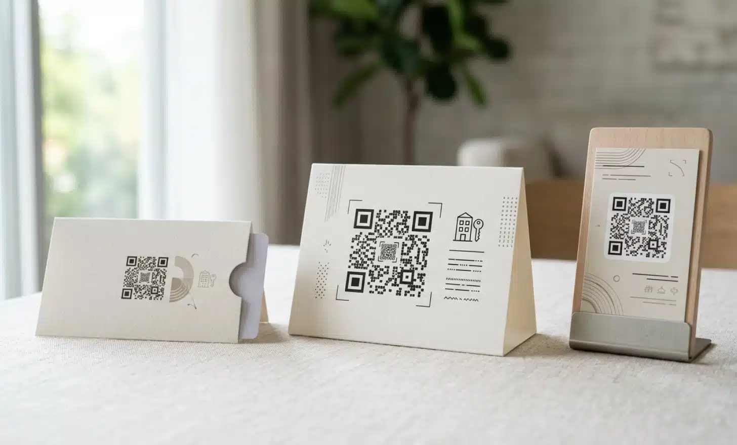 Three placement options for a welcome QR code