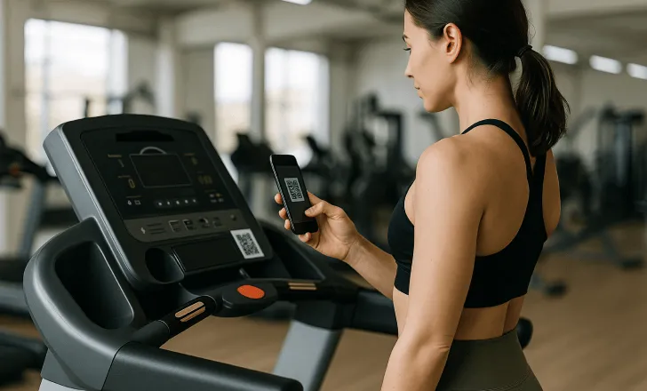 Treadmill QR code scanned for workout guidance