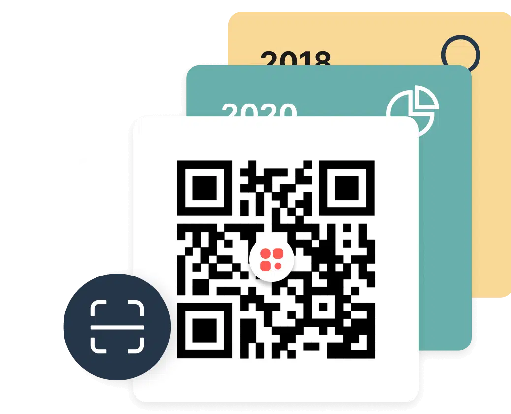 A dynamic QR code beside campaign performance cards, illustrating QRCodeKIT