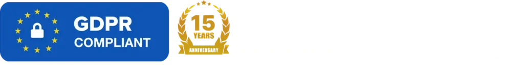 QRCodeKIT certifications: GDPR compliant, 15 years of experience, ISO/IEC 18004:2024, ISO 9001:2024 (Quality Management), ISO 14001:2024 (Environmental Management), ISO 27001:2024 (Information Security Management)