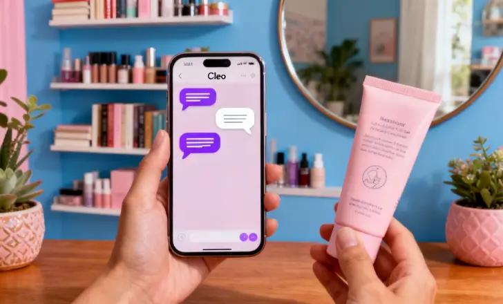 A woman scanning a face cream QR code and receiving AI powered skincare guidance