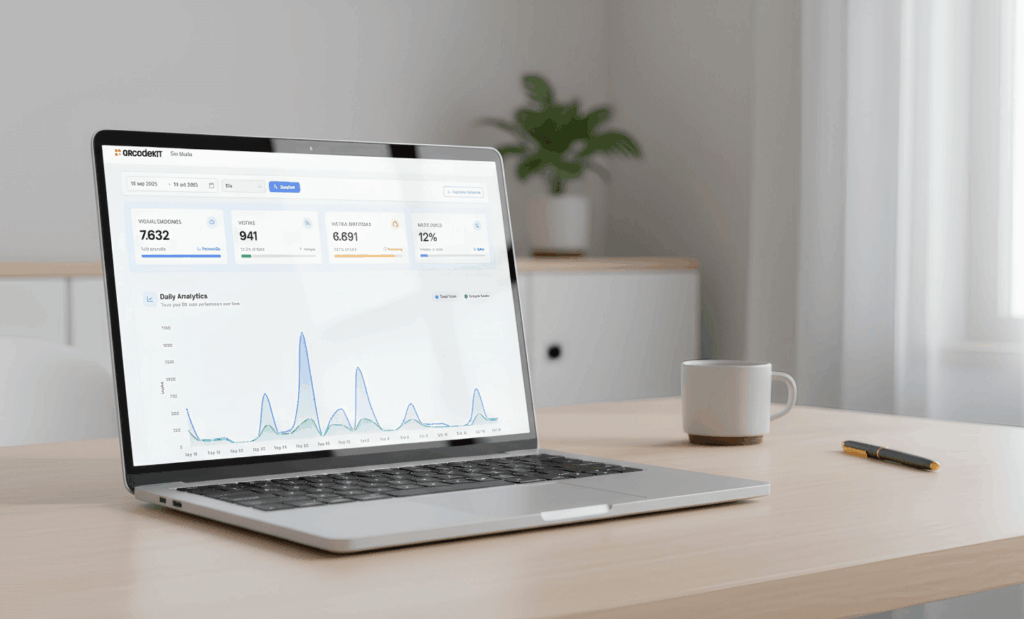 Laptop displaying QR code scan analytics dashboard