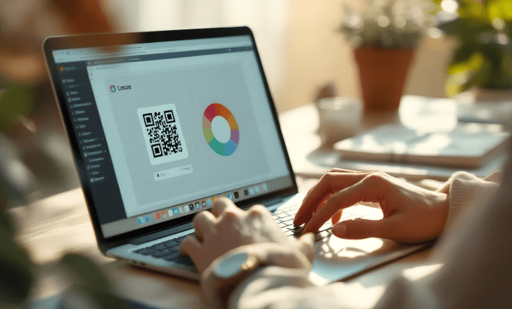 Person designing custom QR code on computer