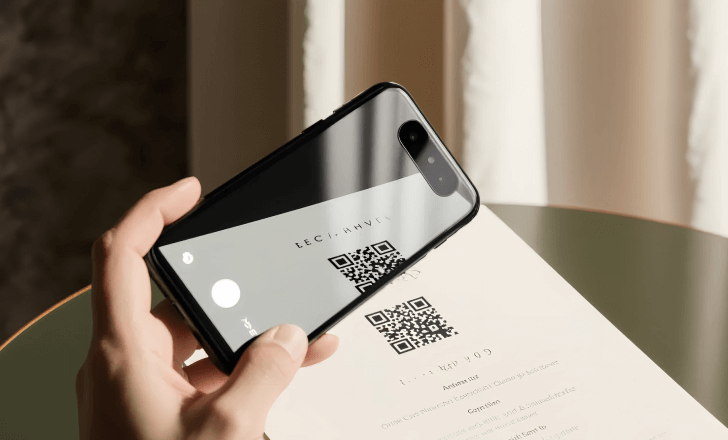 Smartphone camera scanning a QR code on a menu