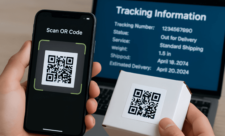 A phone scanning a QR code to access serial data.