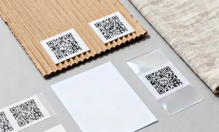 Different QR code formats printed on varied materials to show compatibility issues.