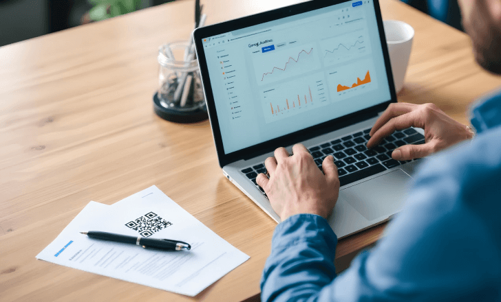 Marketer tracking QR code performance with Google Analytics.
