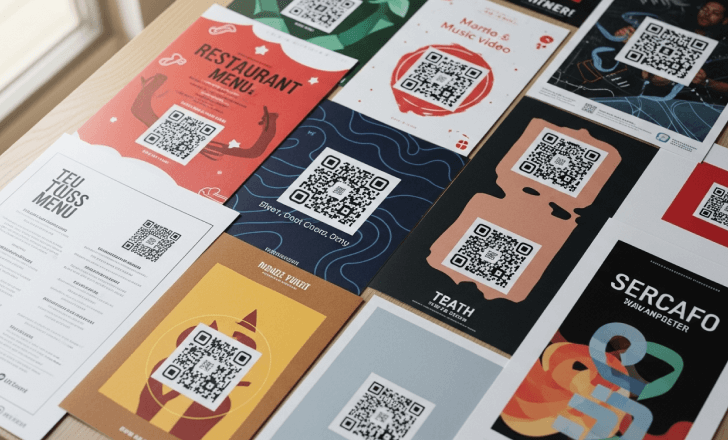 Printed materials with QR codes linking to digital content.