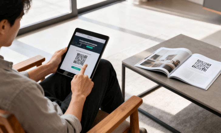 User accessing a landing page after scanning a QR code from print.